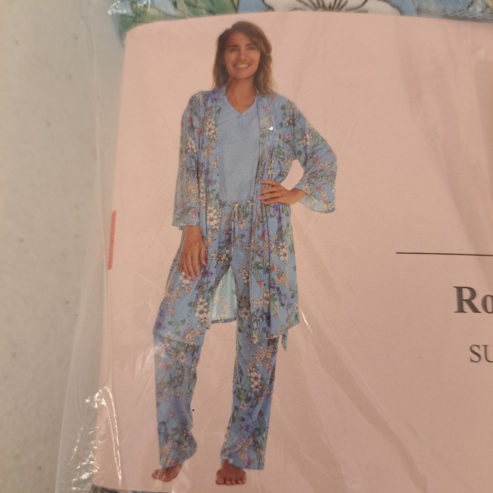 Flora Nikrooz Womens 3 piece Robe Set M Blue NWT Floral 3pc Set 1847-280